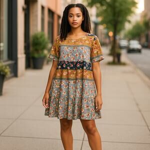 Zanzea Floral Dress Womens XL Patchwork Floral Boho Cottagecore Fairy Girly